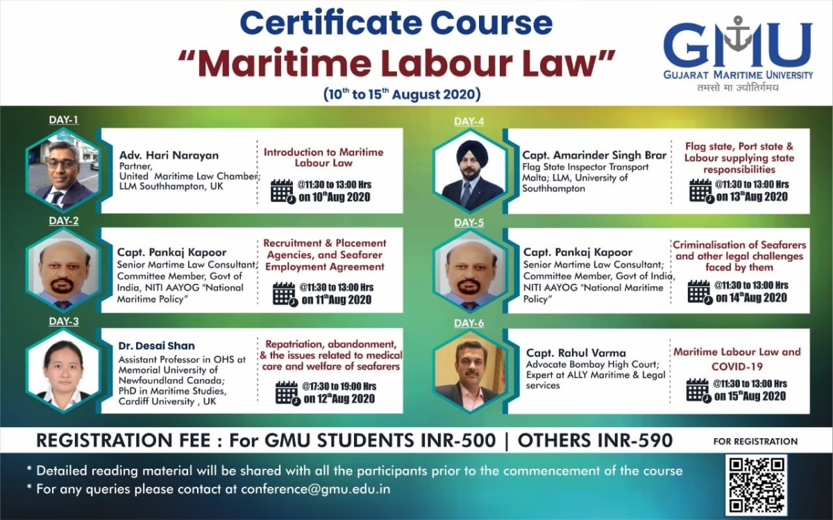 Certificate Course on  “Maritime Labour Law” (10th August 2020 to 15th August 2020)