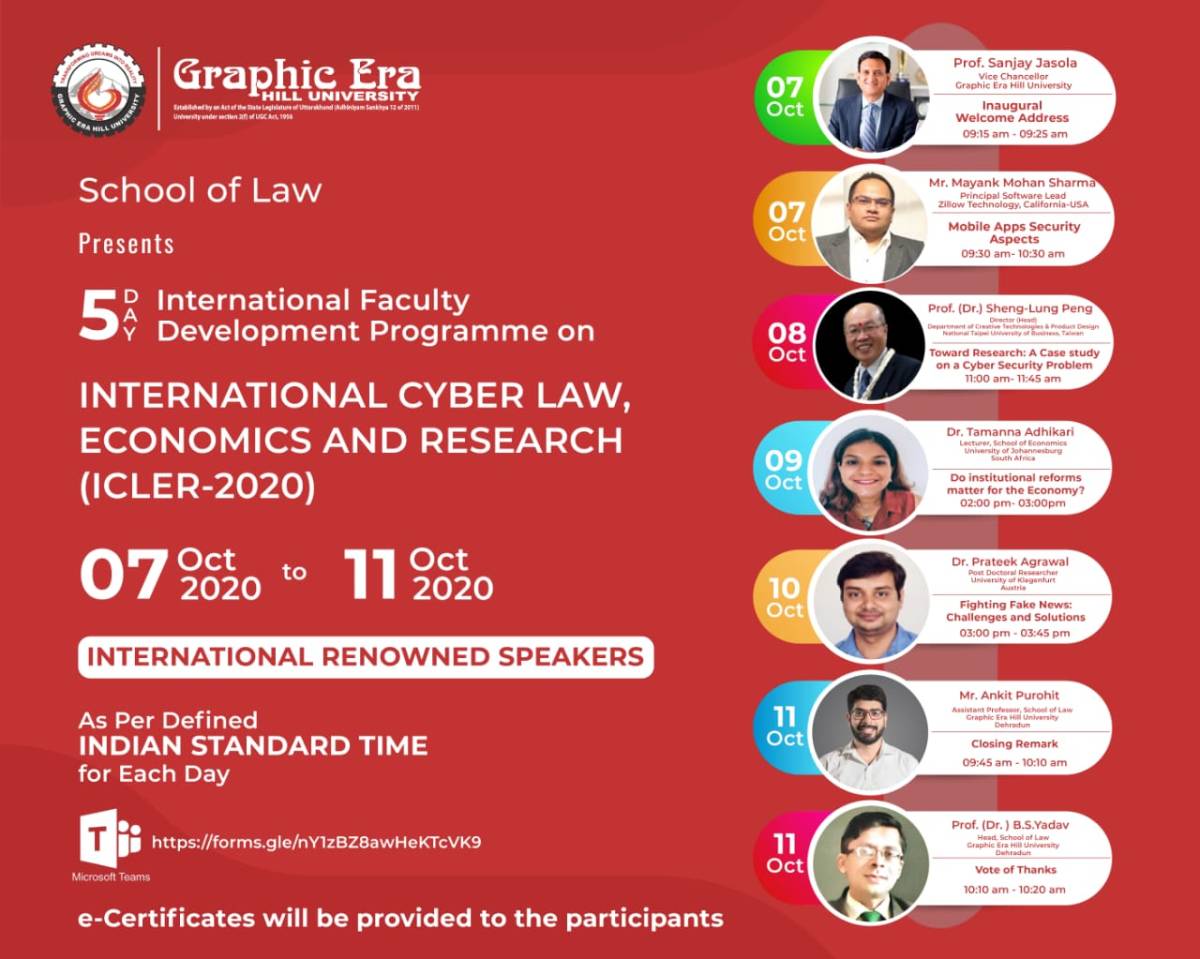 International Faculty Development programme on International Cyber Law @Graphic ERA HILL UNIVERSITY